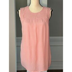 Daniel Rainn Sleeveless Pink Top w/Lace Trim and Pintucks Sz M